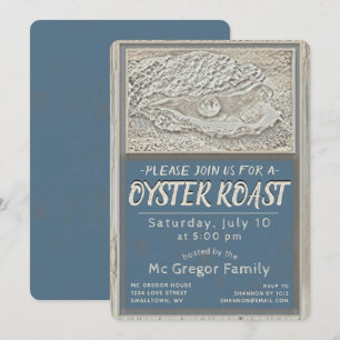 Invitación Asado de ostras Tan y azul para todo uso