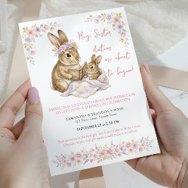 Invitación Ascendida a Hermana Mayor Sprinkle Floral de Conej