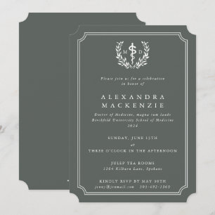 Invitación Asclepio MD verde gris + Graduación de la corona d