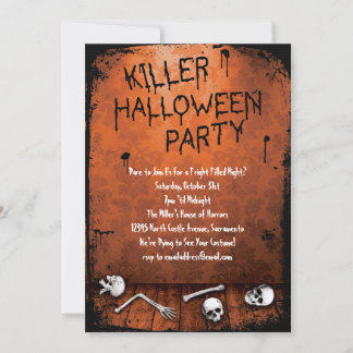 Invitación Asesina fiesta de Halloween con cráneos