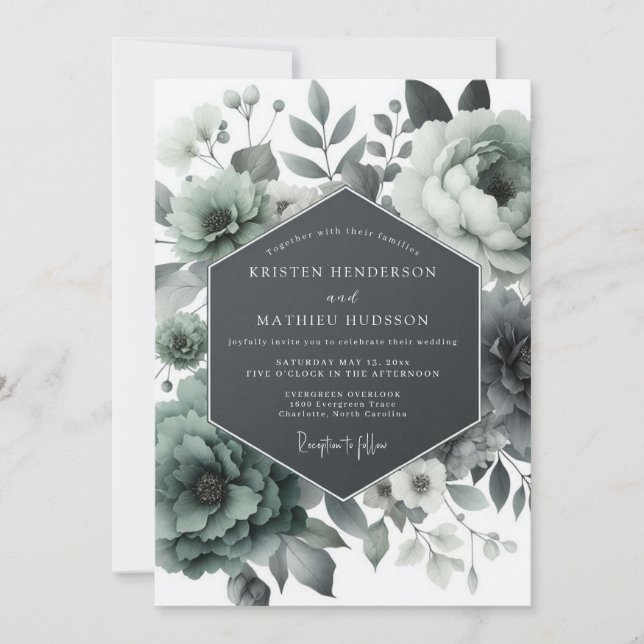 Invitación Ash Green Moody Bloom Wedding (Anverso)