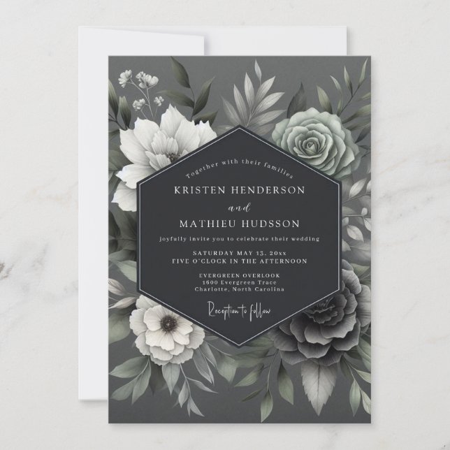 Invitación Ash Monochromatic Posy Wedding (Anverso)