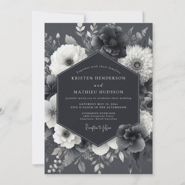 Invitación Ashen Gothic Flora Wedding (Anverso)