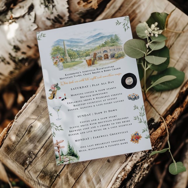 Invitación Asheville NC Bachelorette Weekend Itinerary (Subido por el creador)