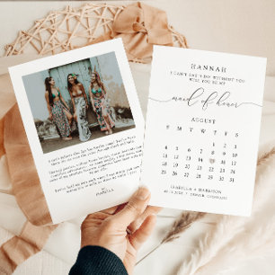 Invitación ASHHER Modern Script Calendar Maid Honor Propuesta