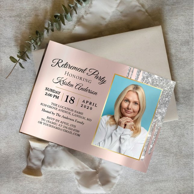 Invitación Así de elegante Rosa Purpurina Fiesta de Jubilació (Subido por el creador)