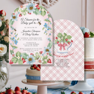 Invitación Así que Berry Sweet Pink Gingham Chica a Bee Showe