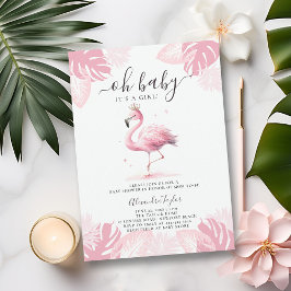 Invitación Así que el Chica tropical Tiara Flamingo Rosa Baby