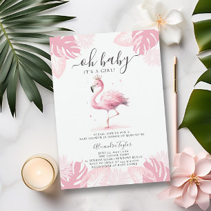 Invitación Así que el Chica tropical Tiara Flamingo Rosa Baby