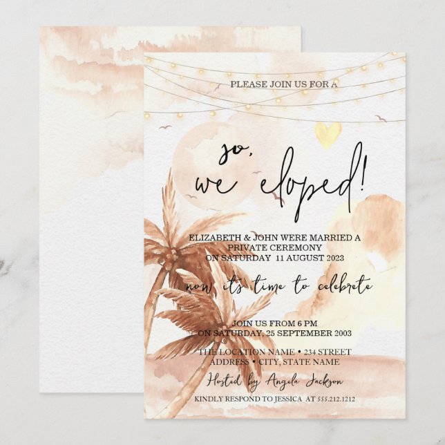 Invitación Así Que Fuimos Elopement, Boda Rústico De Palmas (Anverso / Reverso)