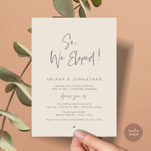 Invitación Así que, nos fugamos, Boda Elopement, en crema gri