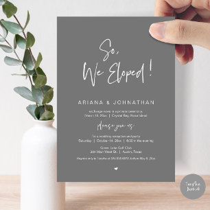 Invitación Así que nos fugamos, Boda Elopement, en gris oscur