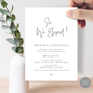 Invitación Así que nos fugamos, Boda Elopement, en gris oscur