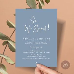 Invitación Así que, nos fugamos, Boda Elopement, en un azul t