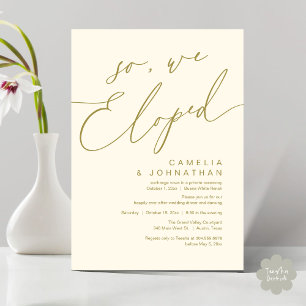 Invitación Así que Nos Fugamos Fiesta de Cena de Boda Románti
