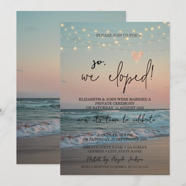 Invitación Así Que Nos Fuimos, El Elopement Boda Beach Sunset (Anverso / Reverso)