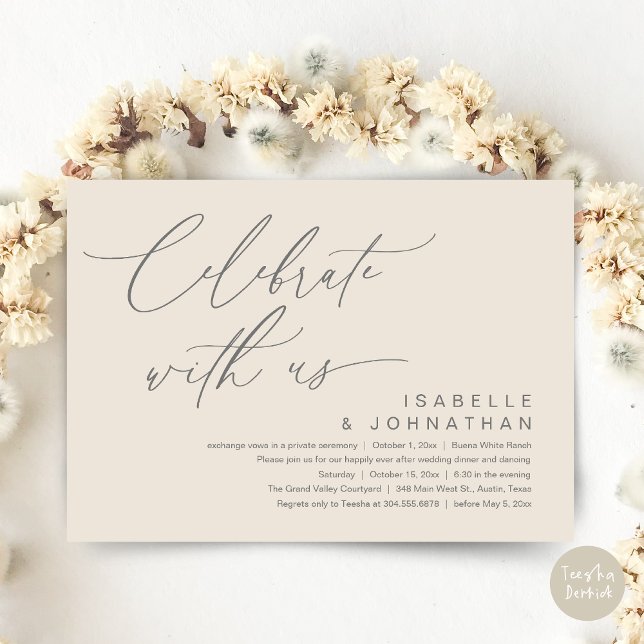 Invitación Así Que, Nosotros Elegimos, Romántico Fiesta De Ce (Romantic Wedding Dinner Party, Celebrate with us Lunch Brunch Modern Invites Card  PDF Cream Grey)