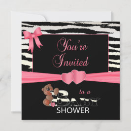 Invitación Así que rayas rosadas y de cebra para un Baby Show