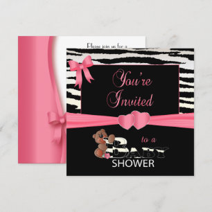 Invitación Así que rayas rosadas y de cebra para un Baby Show