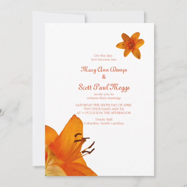 Invitación asiática anaranjada de la boda del (Anverso)
