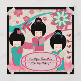 Invitación asiática del cumpleaños de los chicas