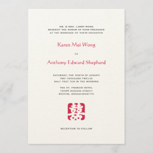 Invitación asiática roja del boda del hei doble de