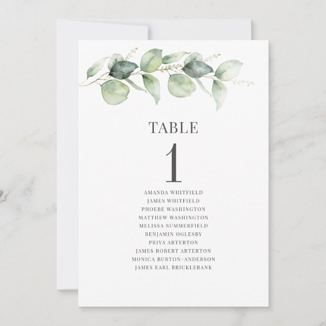 Invitación Asientos de Boda con número de tabla de hojas de e (Anverso)