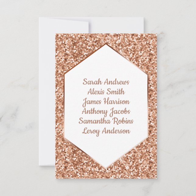 Invitación Asientos de Recepción con Glitter de Rosa y Confet (Reverso)