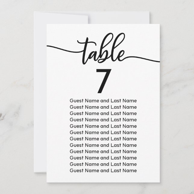 Invitación Asientos para Invitados de Boda Caligrafía Moderna (Anverso)