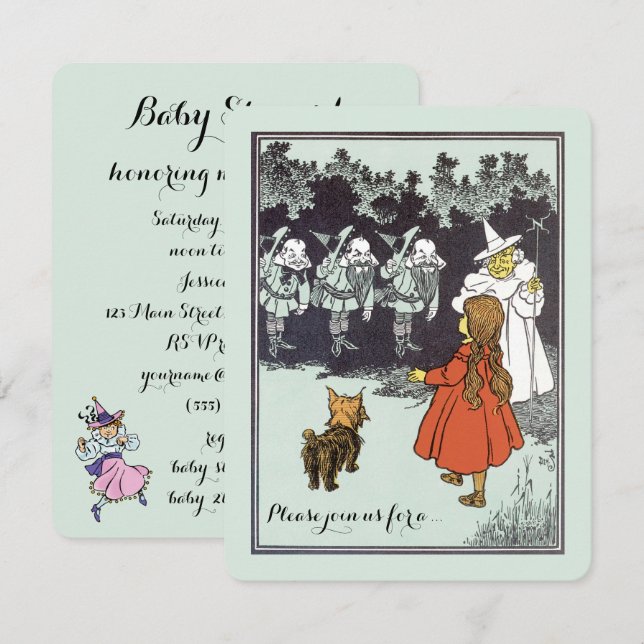 Invitación Asistente de cosecha de Oz Dorothy Munchkins Baby  (Anverso / Reverso)