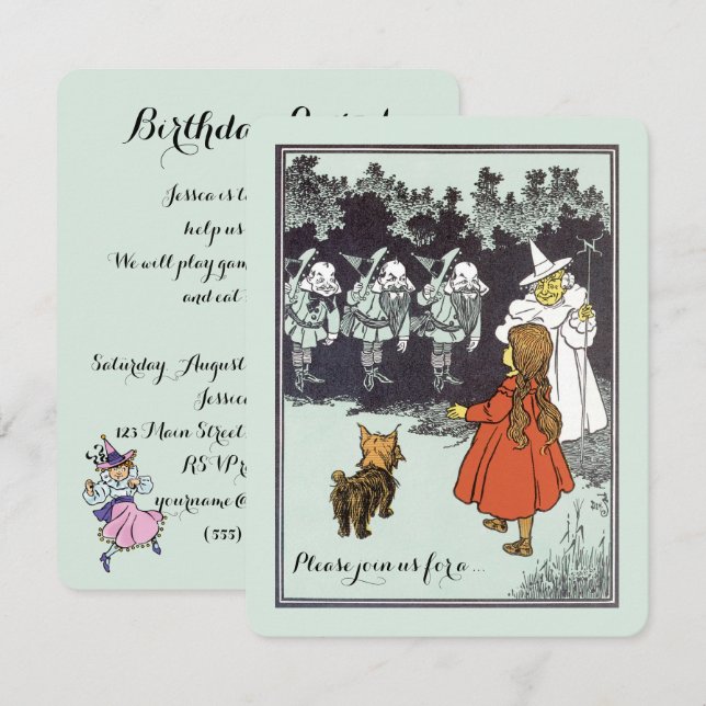 Invitación Asistente de cosecha de Oz Dorothy Munchkins Cumpl (Anverso / Reverso)