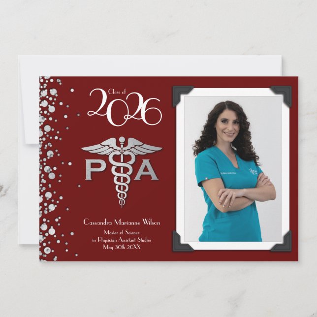 Invitación Asistente Médico Graduación Granate Plata (Anverso)