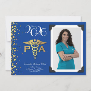 Invitación Asistente Médico PA Graduación Azul Dorado