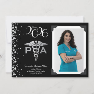 Invitación Asistente Médico PA Graduación Negro Plata