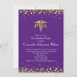 Invitación Asistente Médico PA Graduación Púrpura Dorado