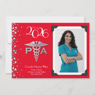 Invitación Asistente Médico PA Graduación Rojo Plata