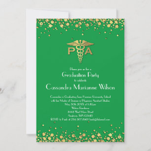 Invitación Asistente Médico PA Graduación Verde Dorado