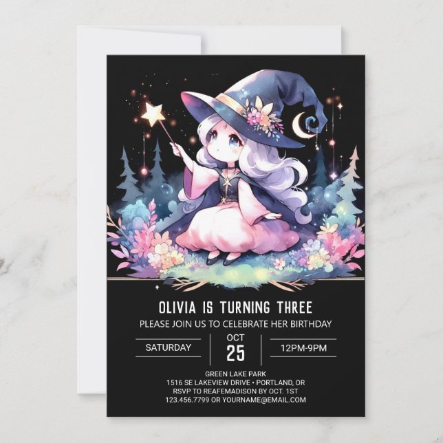 Invitación Asistente para acuarela encantada Cumpleaños (Anverso)