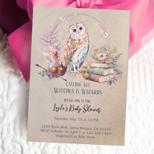 Invitación Asistente para Chica de búho mágico Baby Shower