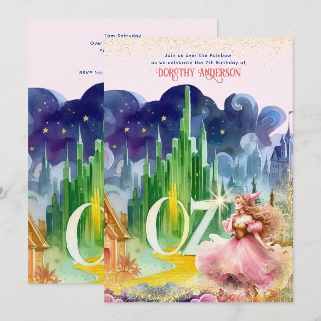 Invitación Asistente para cumpleaños de buena mujer de Oz (Anverso / Reverso)