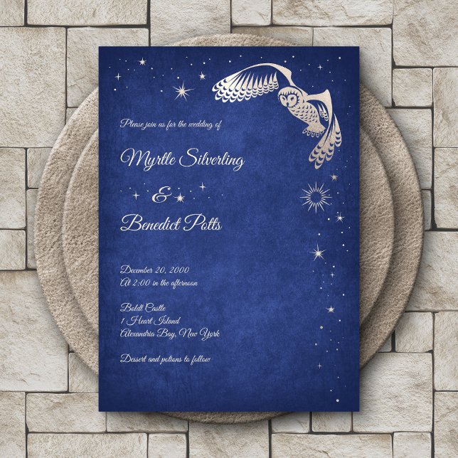 Invitación Asistente para estrellas de búho Boda mágico azul (Subido por el creador)