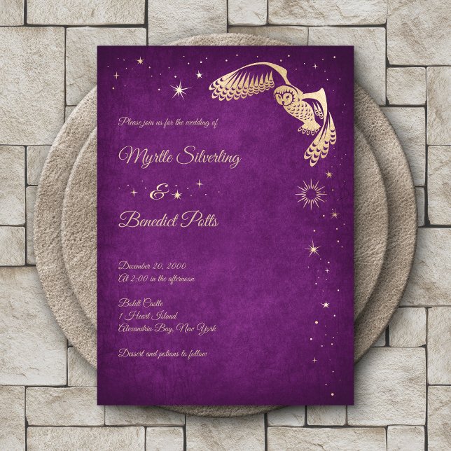 Invitación Asistente para estrellas de búho Boda mágico morad (Subido por el creador)