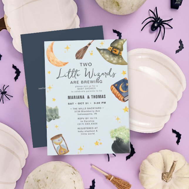 Invitación Asistentes preparando Baby Shower de Halloween par (Subido por el creador)
