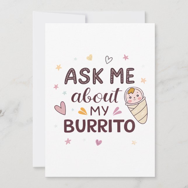 Invitación Ask Me About My Burrito Cute Baby Art (Anverso)