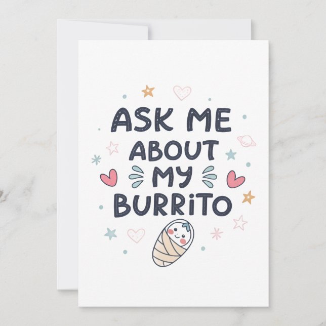Invitación Ask Me About My Burrito Cute Baby Art (Anverso)