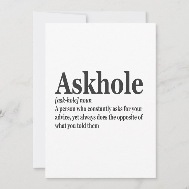 Invitación Askhole Definición Hilarious Gag Dictionary Adulto (Anverso)