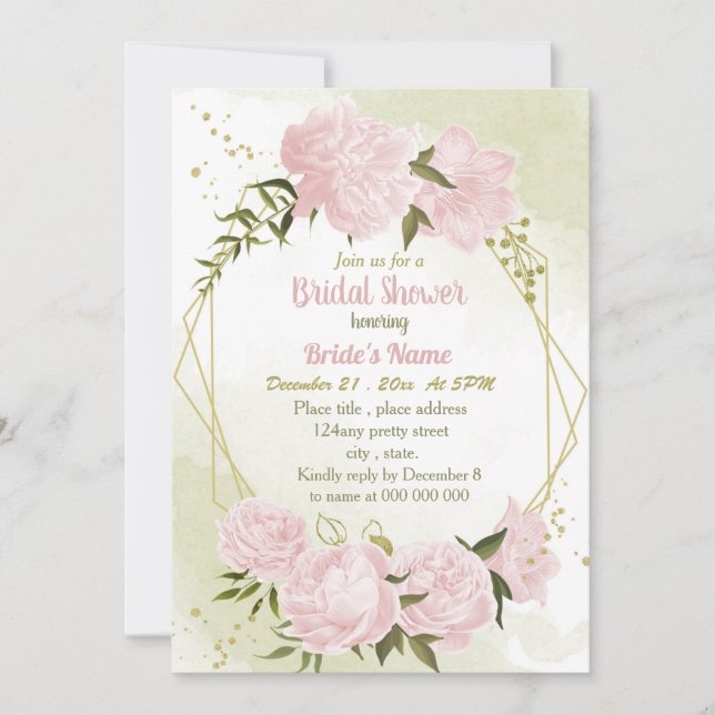 Invitación asombrosas flores rosadas ducha geométrica de novi (Anverso)