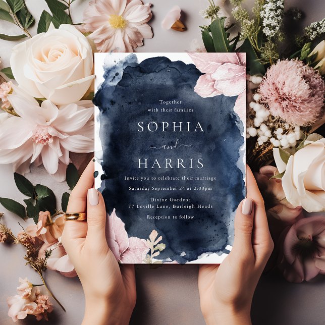 Invitación Asombroso Boda de la Marina Floral de Rubor (Subido por el creador)