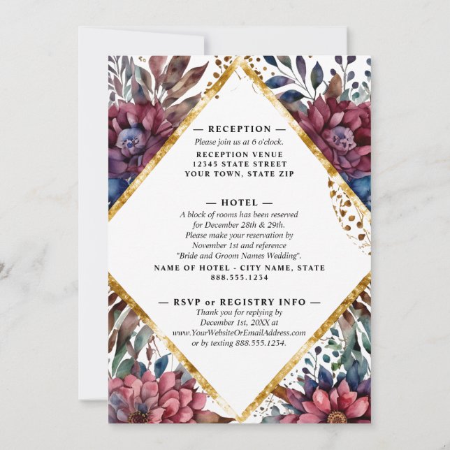 Invitación Asombroso Boda de Peony con un toque de joyas (Reverso)
