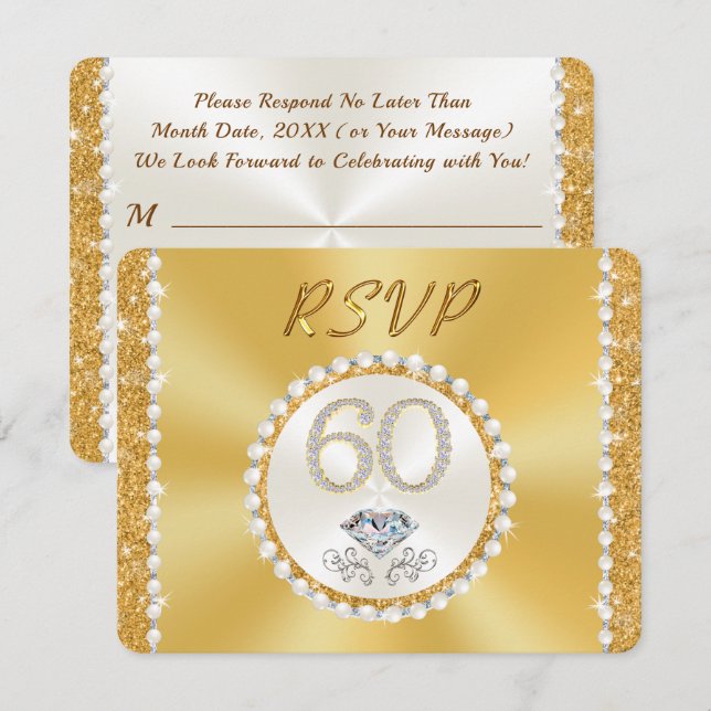 Invitación Asombroso diamante, 60° aniversario Boda, RSVP (Anverso / Reverso)
